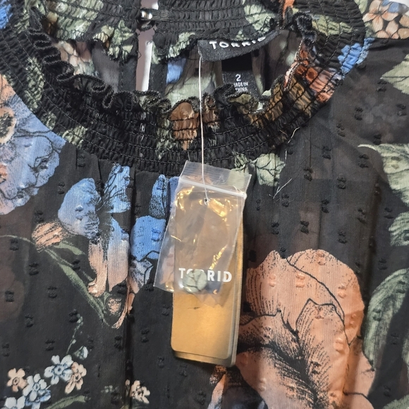 NWT Torrid Midi Clip Dot Mock Neck A-Line Dress Dark Floral Midi Dress, sz 2X - Picture 6 of 13